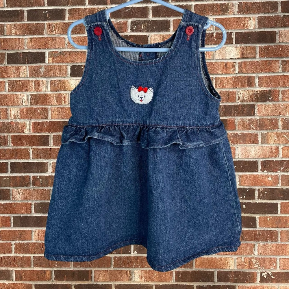 Vintage 90s 3T Girls TOT TRENDS 100% Cotton Denim Overall Dress